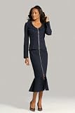 metrostyle Metrostyle Zip Front Denim Skirt Set
