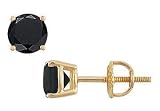 14K Yellow Gold : Round Black Diamond Stud Earrings 3.50 CT. TW.