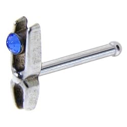 925 Sterling Silver Sapphire Blue Rhinestone Design Nose Bone