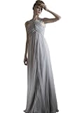 Orifashion Stylish Grey Emprie Long Evening Dress With Asymmetric Shoulder Straps