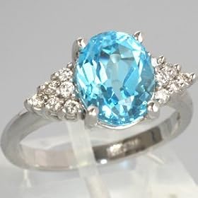 14K White Gold Blue Topaz and Diamond Ring - OldCities Estate Jewelry by
