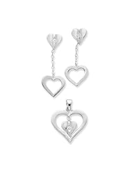 Sterling Silver Cz Heart Pendant & Earring Set