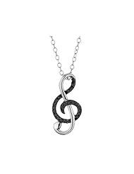 Black Diamond Music Note Pendant Necklace 1/10 Carat (ctw) in Sterling Silver with Chain