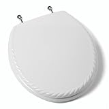 Comfort Seats C1B4R6-00AMCH Deluxe Scallop Wood Round Toilet Seat with Anti-microbial and Chrome Hinge, White