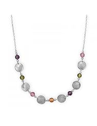 MMA Silver - 18 inch Necklace with Multicolor Glass Beads and Discs
