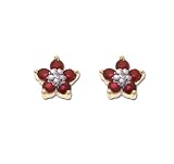 10k Yellow Gold Ruby Flower Stud Earrings w/ Diamond Accent