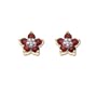 10k Yellow Gold Ruby Flower Stud Earrings w/ Diamond Accent