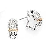 SILVER OXIDIZED EARRINGS 14K ACCENTS W/ PAVE DIAMONDS, D-.25CTW