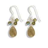 Green Garnet and Swarovski Crystal Earrings on French Wire