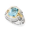 925 Silver, Blue Topaz & CZ Ring with 14k Gold Accents Sizes 6-8