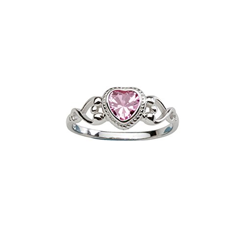 Sterling Silver October CZ Simulated Birthstone Baby Ring with Heart