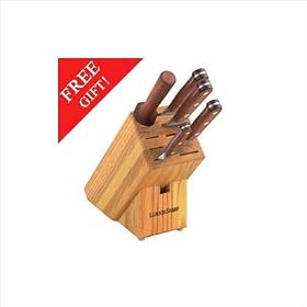 LamsonSharp 33002/39967 Silver Forged 6-Piece Block Set with FREE Porcelain Blade Bench