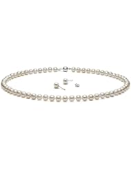 {Matched Set} HinsonGayle AAA Handpicked 6.5-7.0mm White Cultured Freshwater Pearl Necklace & Matching Pearl Stud Earrings (Sterling Silver, 18")