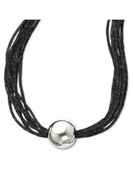 Sterling Silver Beaded Satin Mesh Black Necklace QG1731-16"