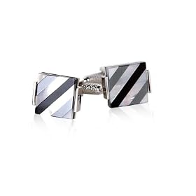Elegant Mother of Pearl, Hematite, and Onyx Striped Silver Cufflinks with Presentation Box by 