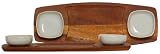 Wood Double Dip Tray 16" x 6" With 3.5"D Ceramic Bowls