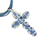 Victorian Style Blue Austrian Rhinestone Cross Necklace