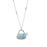 14K Two Tone Gold Reconstructed Turquoise & Diamond Necklace