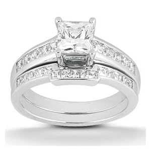 1.70CT Princess Cut Diamond Engagement Wedding Ring Set