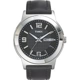 Timex Men's Leather Dress Sport Watch, 2E561, Indiglo, QUICK-DATE, Luminescent Hands, 50 Meter, 10 Year Battery
