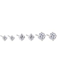 10k White Gold Round Shape White 3mm, 4mm and 5mm Swarovski Cubic Zirconia Stud Earrings Jewelry Set