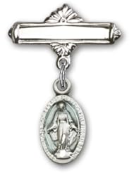 Sterling Silver Baby Badge with Blue Miraculous Charm and Polished Badge Pin