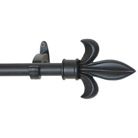 Window Curtain Rod Drapery Rod 44 Inch - 108 Inch Fleur De Lis Black by Backyard Bargain LLC