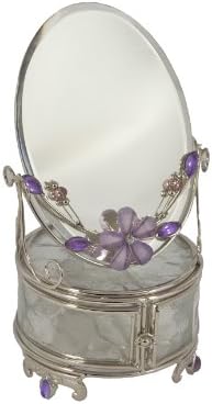 Glass Jewelry Trinket Box and Mirror with Lavender Flower