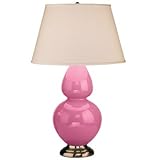 IMAGE OF Robert Abbey 1609X Double Gourd - Table Lamp, Schiaparelli Pink Glazed Ceramic Antique Silver Finish and Pearl Dupioni Fabric Shade