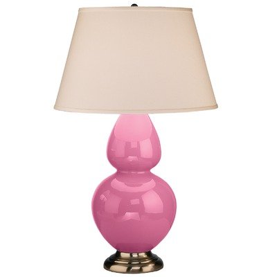 Robert Abbey 1609X Double Gourd - Table Lamp, Schiaparelli Pink Glazed Ceramic Antique Silver Finish and Pearl Dupioni Fabric Shade