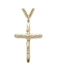 24K Gold Over .925 Sterling Silver Crucifix Pendant Necklace in a Tube Design Catholic Jewelry Crucifix Pendant Necklaces Gift Boxed.w/Chain Necklace 18" Length Gift Boxed.