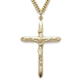 24K Gold Over Sterling Silver Crucifix Necklace w/ Pointed Ends on 24" Chain