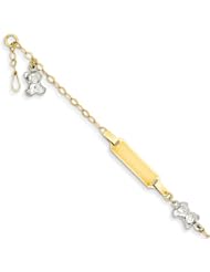14k Two-tone Yellow Gold Polished Teddy Bear ID Baby Bracelet