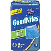 Goodnites Boxers Style Sleep Shorts for Boys, Size : Small to Medium, Jumbo Fits to 38 to 65 Lbs - 14 / Pack, 4 Packs