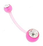 Pink Bioflex Belly Ring with Clear CZ for Pregnant Women - 14g - Sold Individually