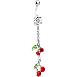 Ruby Red Gem Chain Dangle Cherry Belly Ring