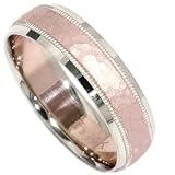 Mens Hammered 14K White & Rose Gold 2 Two Tone Wedding Ring Brushed Band (6-12)