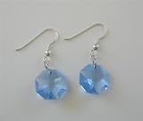 Swarovski Octagon Aquamarine Transparent 15mm Multifaceted Crystals Sterling Silver Earrings (BRAND NEW)