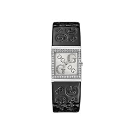 Guess Ladies 'G2G' stone set case silver  dial black patent strap