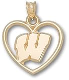 Wisconsin Badgers W Heart Pendant - 14KT Gold Jewelry