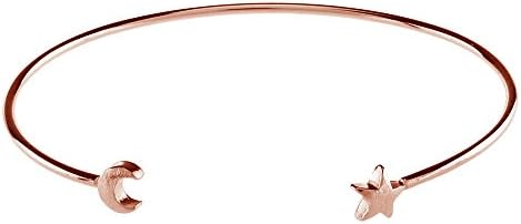 Crescent and Star Open End Wrist Cuff Bracelet Bangle - Rose Gold