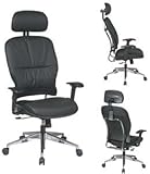 Black Leather Seat and Back Managers Chair with Adjustable Arms, Polished Aluminum Finish Base and