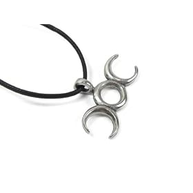 Wiccan Triple Moon Pewter Pendant with Black Corded Necklace