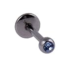 16g Surgical Steel Labret with Light Blue Gem - 8mm X 3mm