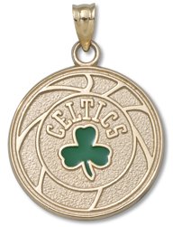 Boston Celtics Basketball 3/4" Enameled Gold Plated Enamel Pendant