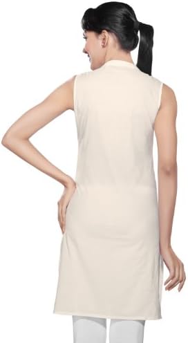 Rangmanch Womens Indian Ethnic Kurta Tunic Contrast Yoke Off White Large