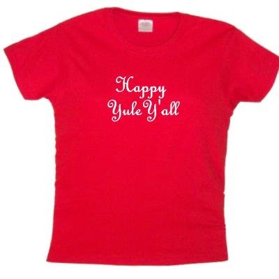 Flirty Diva Tees Womans LooseFit T-Shirt-Happy Yule Yall-Red-White