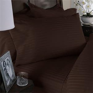 7 pc Brown (Dark Rusty Copper) Damask Stripe Olympic Queen Size Bed Sheet-Duvet Cover Sheet Set. 600 Thread 100% Egyptian Cotton