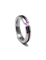 Womens Grey Titanium Round-Cut Pink Sapphire Ring with Pink Anodized Channel