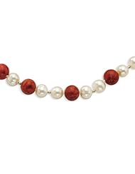 Sterling Silver 18in 2-Freshwater Cultured Pearls & Red Coral Necklace.